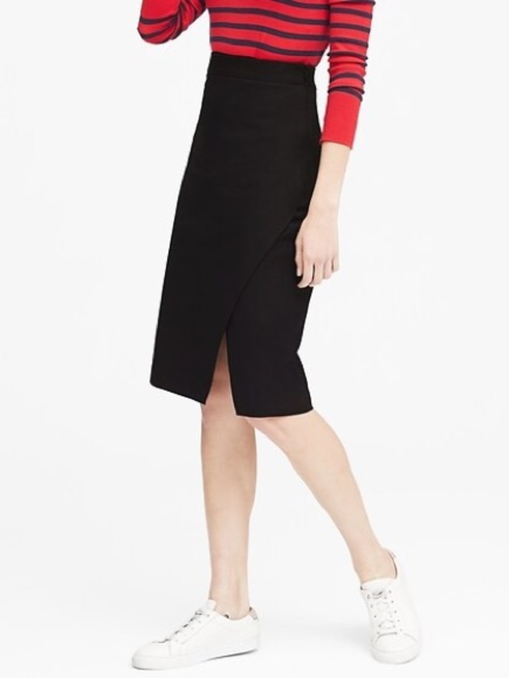 Banana Republic Bi-Stretch Wrap Front Black Pencil Skirt NWT Size 2